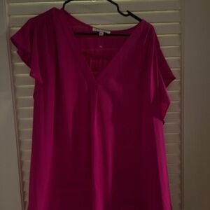 Chaus Fuchsia V-Neck Blouse
